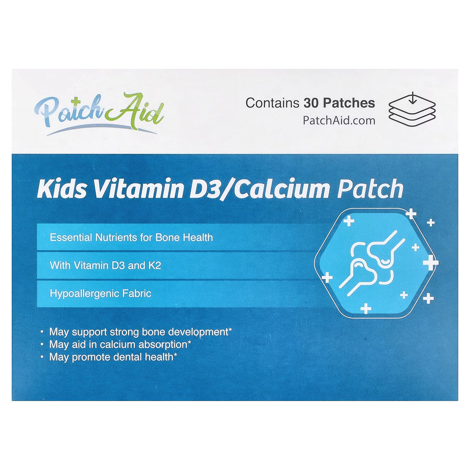 Parche de Vitamina D3 y Calcio, para Niños, 30 parches, PatchAid
