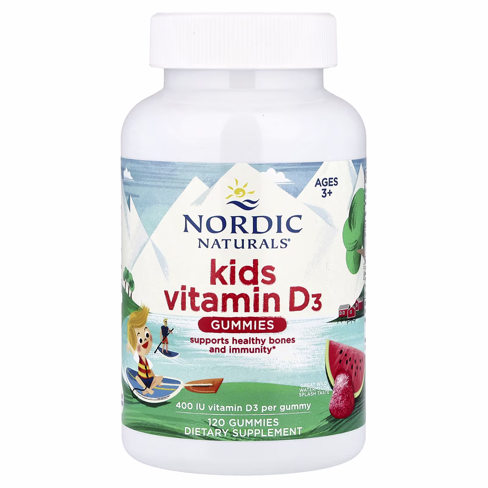 Niños Vitamina D3 Gomitas, Edades 3+, Sabor a Sandía, 10 mcg (400 IU), 120 Gomitas, Nordic Naturals