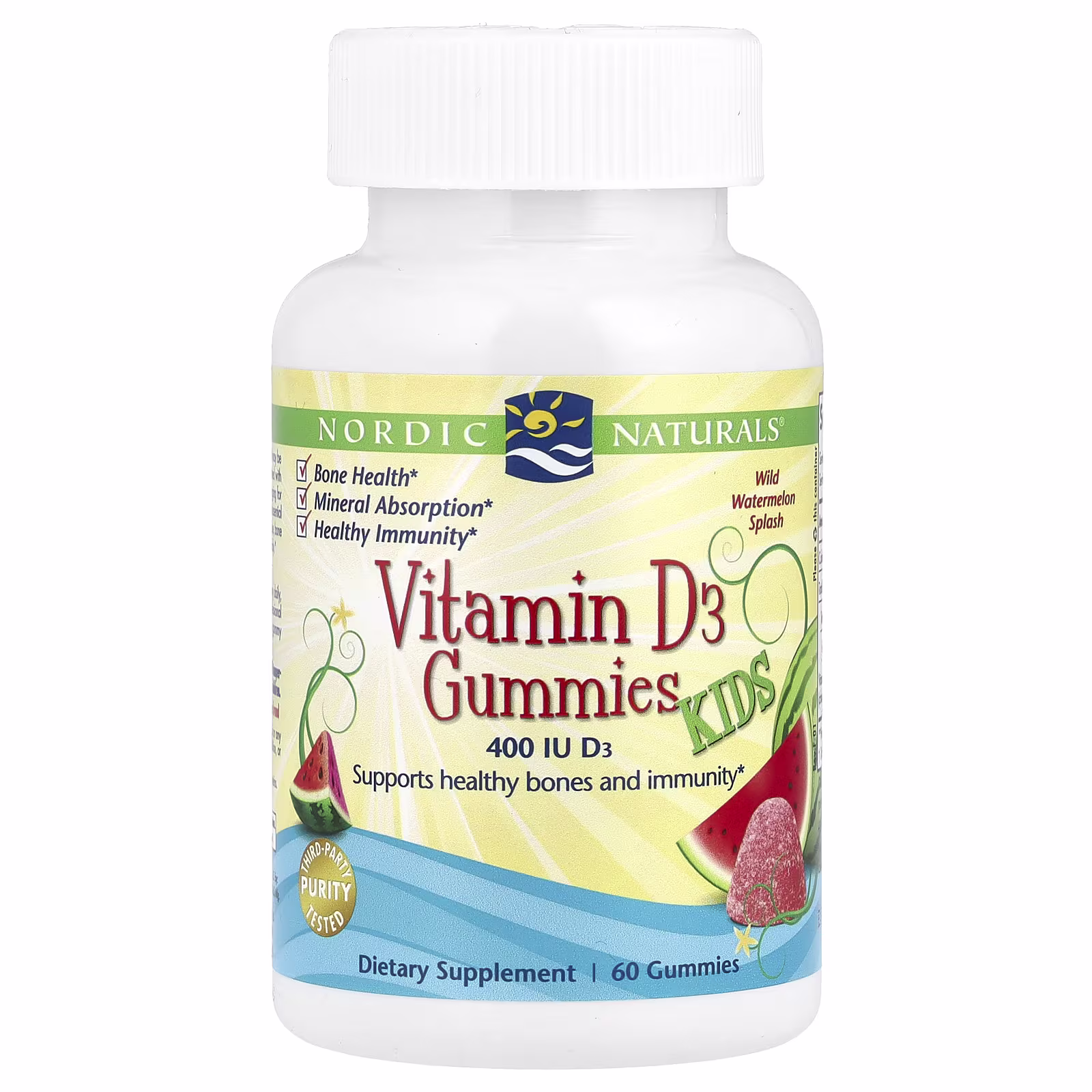 Niños Vitamina D3 Gomitas, Sabor a Sandía, 400 IU, 60 Gomitas, Nordic Naturals
