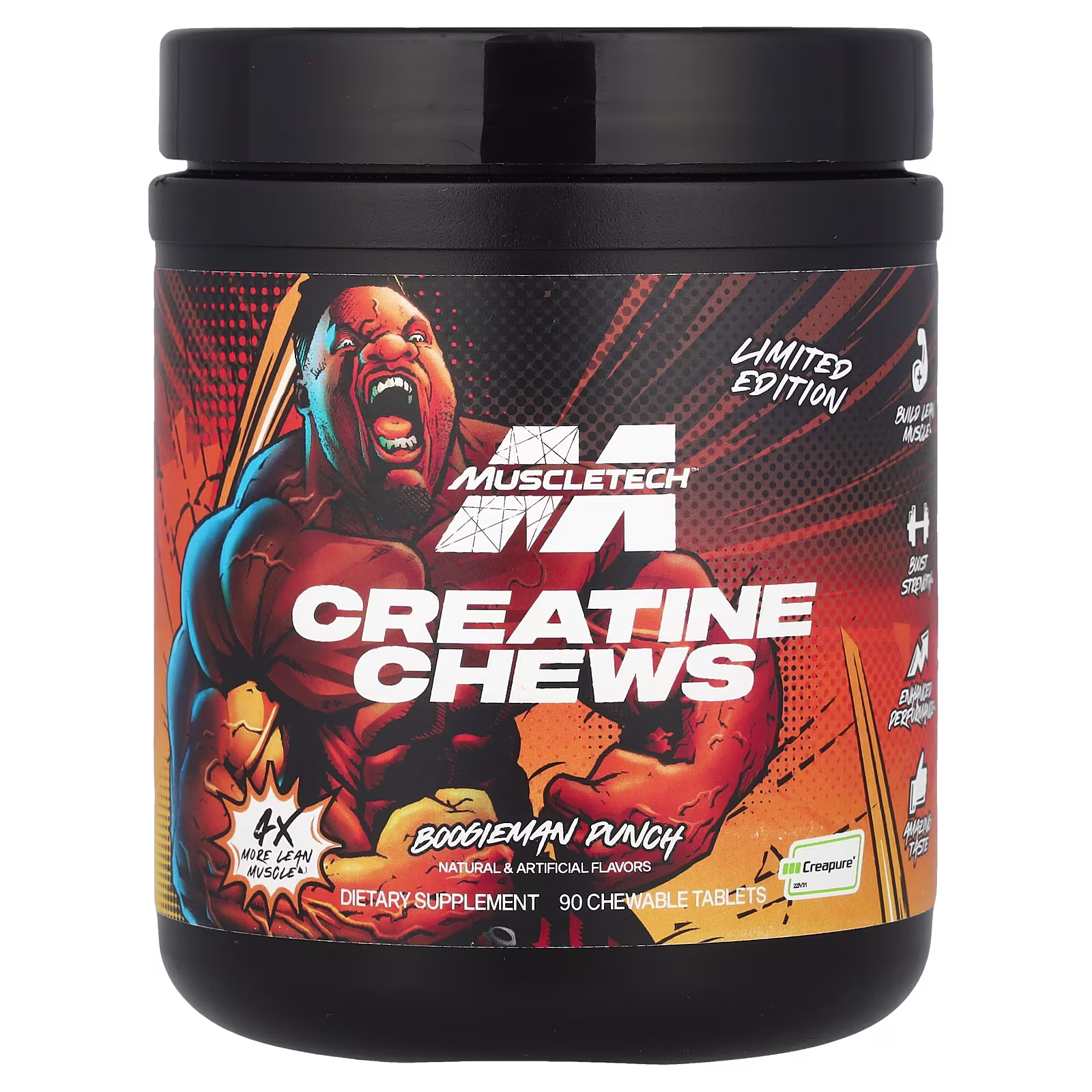 Tabletas masticables de creatina de edición limitada, Boogieman Punch, 90 tabletas masticables (1 g por tabletas), MuscleTech