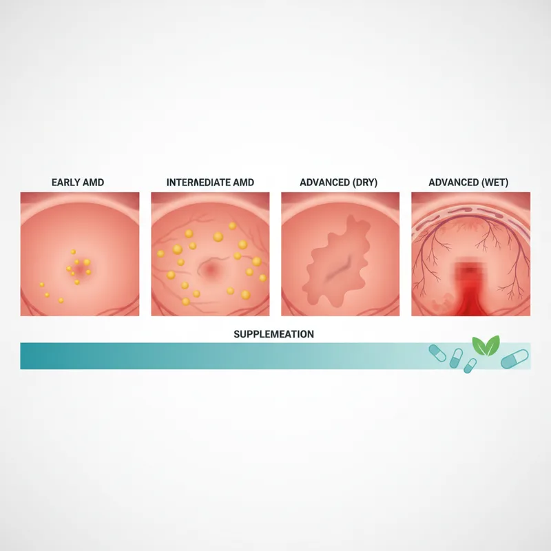 Imagen de fondo de ojo mostrando drusas amarillentas en la mácula de un paciente con DMAE intermedia