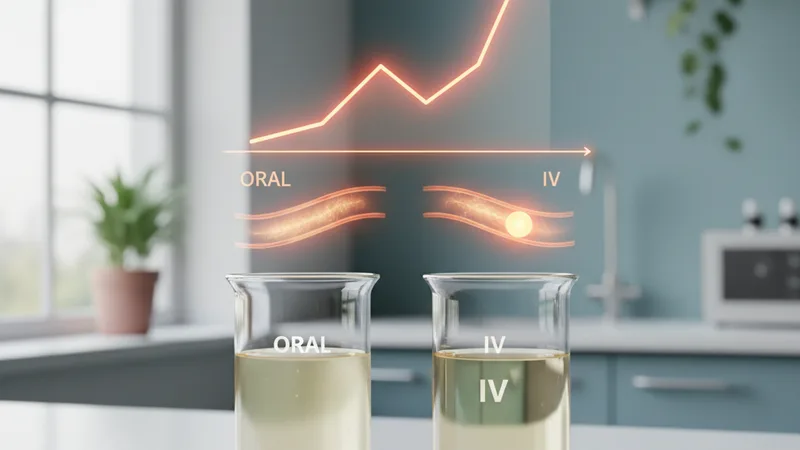 Comparación gráfica de concentraciones plasmáticas de vitamina C entre administración oral e intravenosa según Padayatty 2004