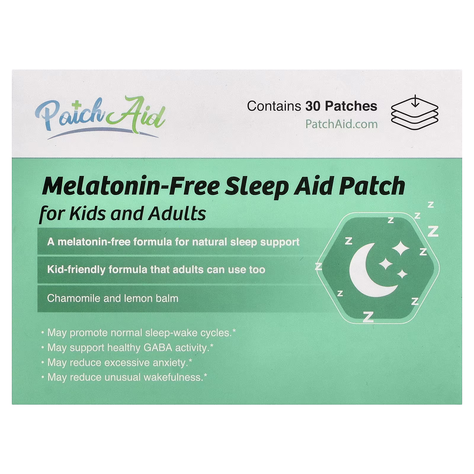 Parche de Ayuda para Dormir sin Melatonina, para Niños y Adultos, 30 parches, PatchAid