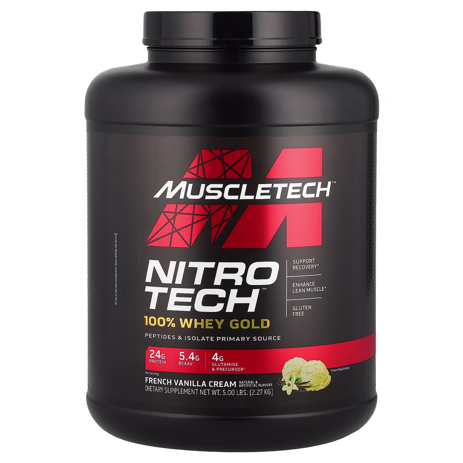 Nitro-Tech™ 100% Whey Gold, 100 % Whey Gold, Suplemento 100 % suero de leche, Crema de vainilla francesa, 2,27 g (5 lb), MuscleTech
