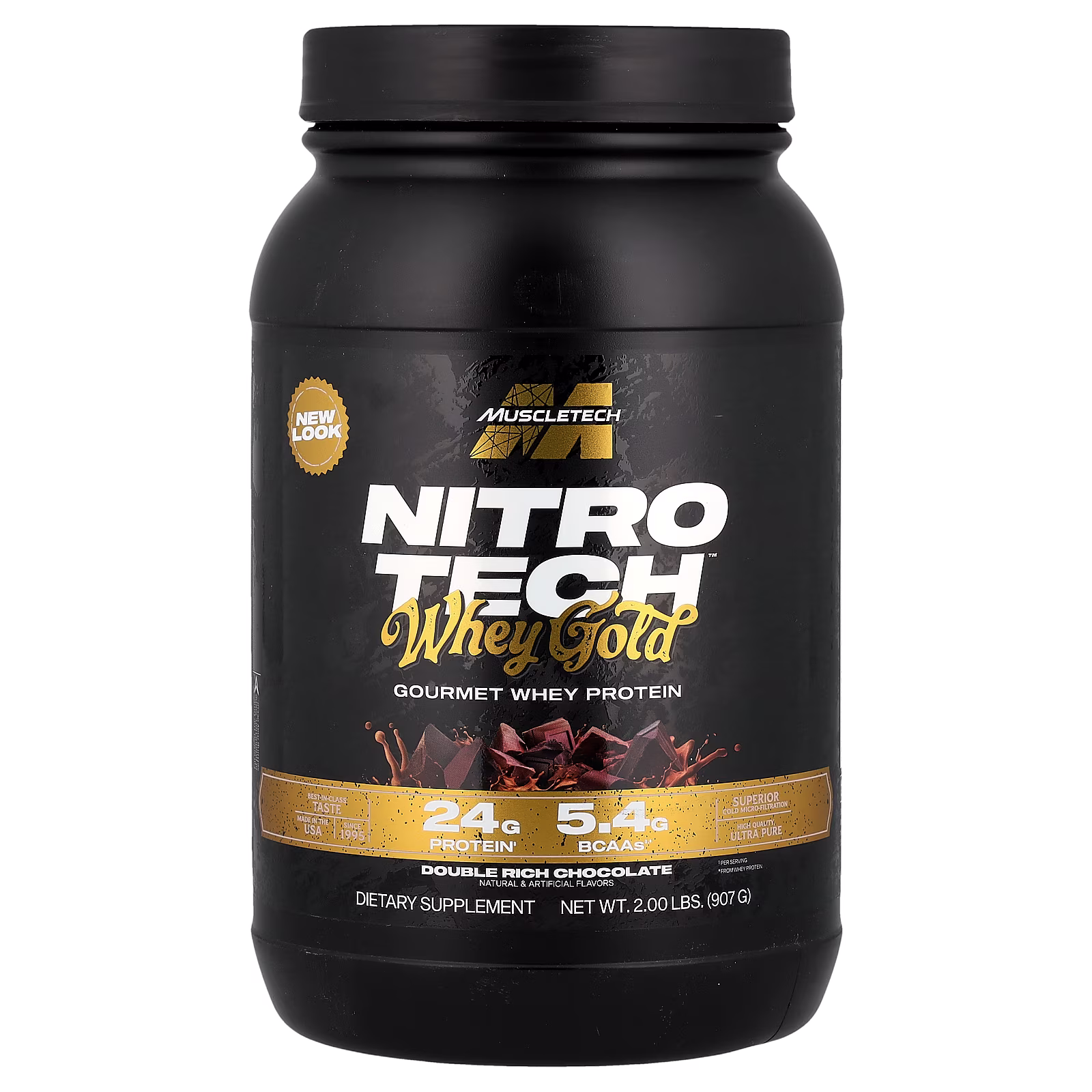 Nitro-Tech™ Whey Gold, Whey Gold, Proteína de suero de leche gourmet, Chocolate doblemente rico, 907 g (2 lb), MuscleTech