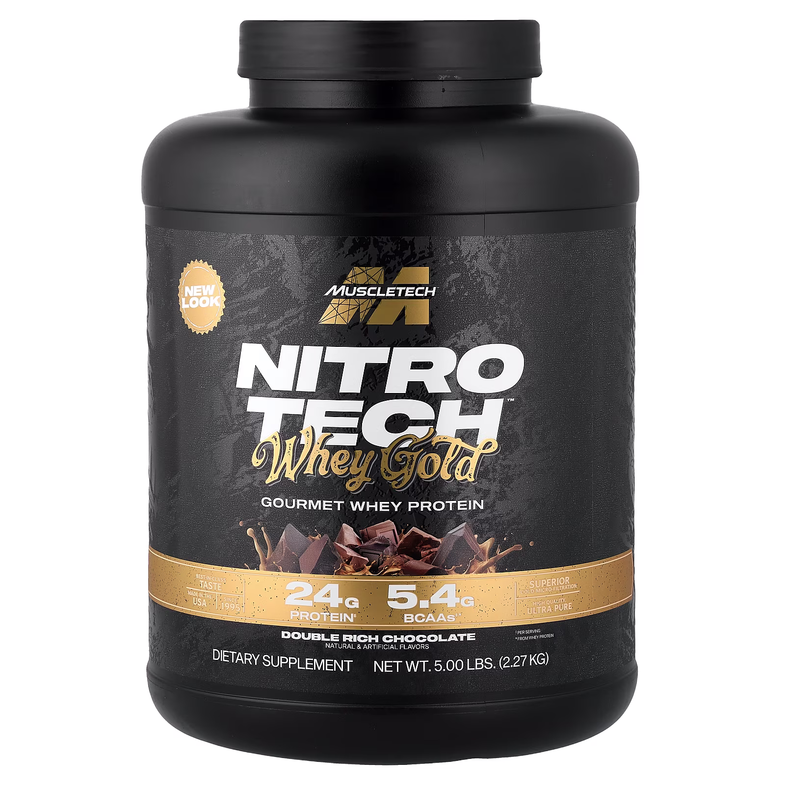 Nitro-Tech™ Whey Gold, Whey Gold, Proteína de suero de leche gourmet, Chocolate doblemente rico, 2,27 kg (5 lb), MuscleTech