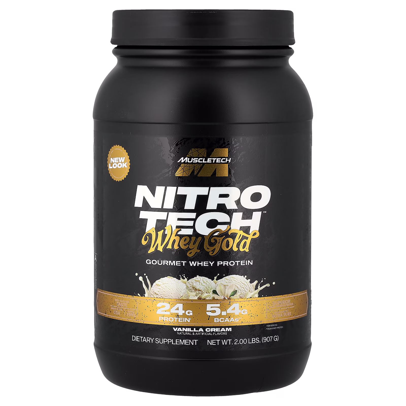 Nitro-Tech™ Whey Gold, Whey Gold, Proteína de suero de leche gourmet, Crema de vainilla, 907 g (2 lb), MuscleTech