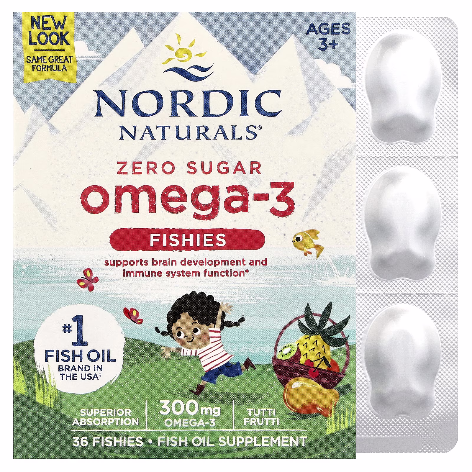 Omega-3 Pececitos, Sin Azúcar, Edades 3+, Sabor a Tutti Frutti, 300 mg, 36 Pececitos, Nordic Naturals