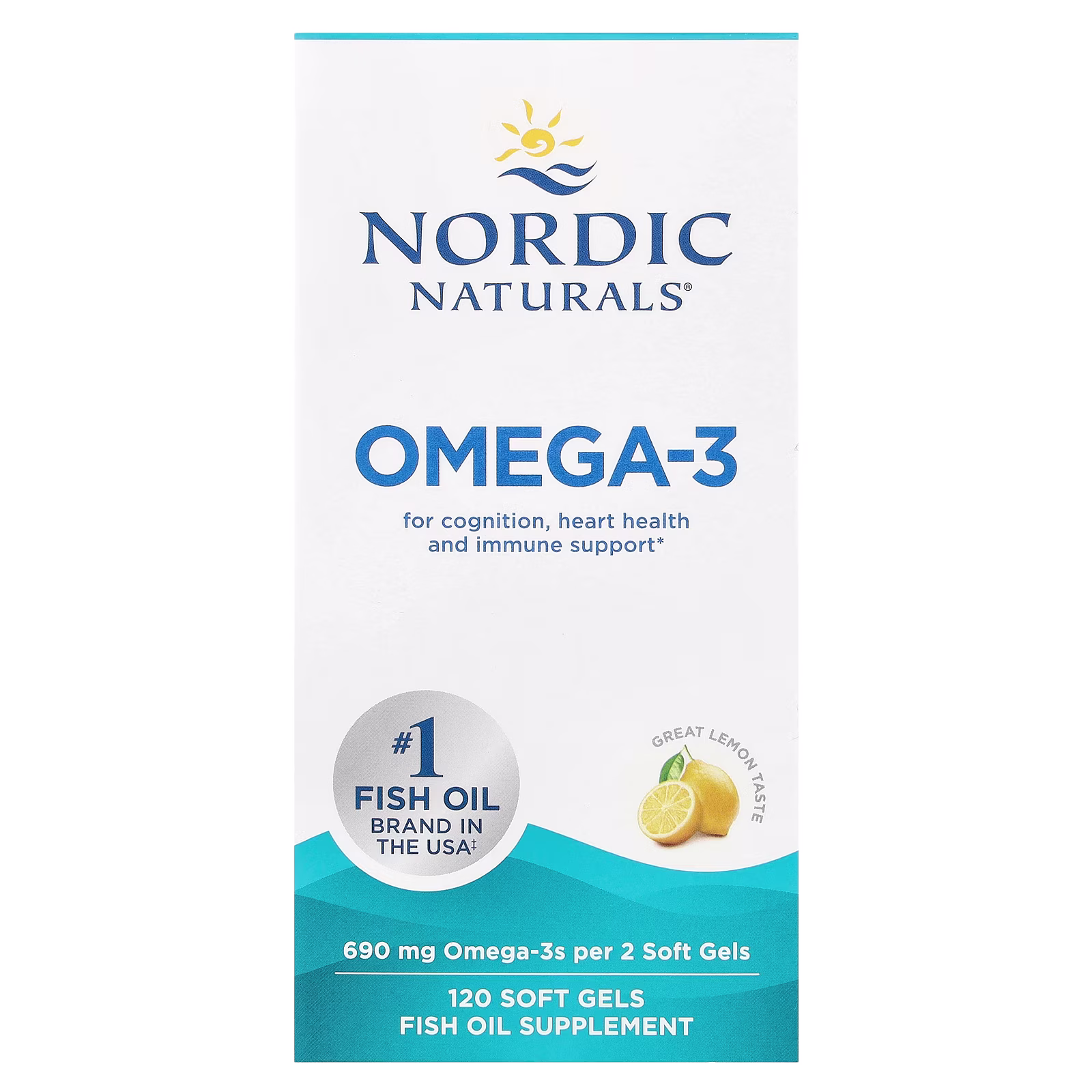 Omega-3, Sabor a Limón, 120 Cápsulas Blandas (345 mg por Cápsulas Blandas), Nordic Naturals