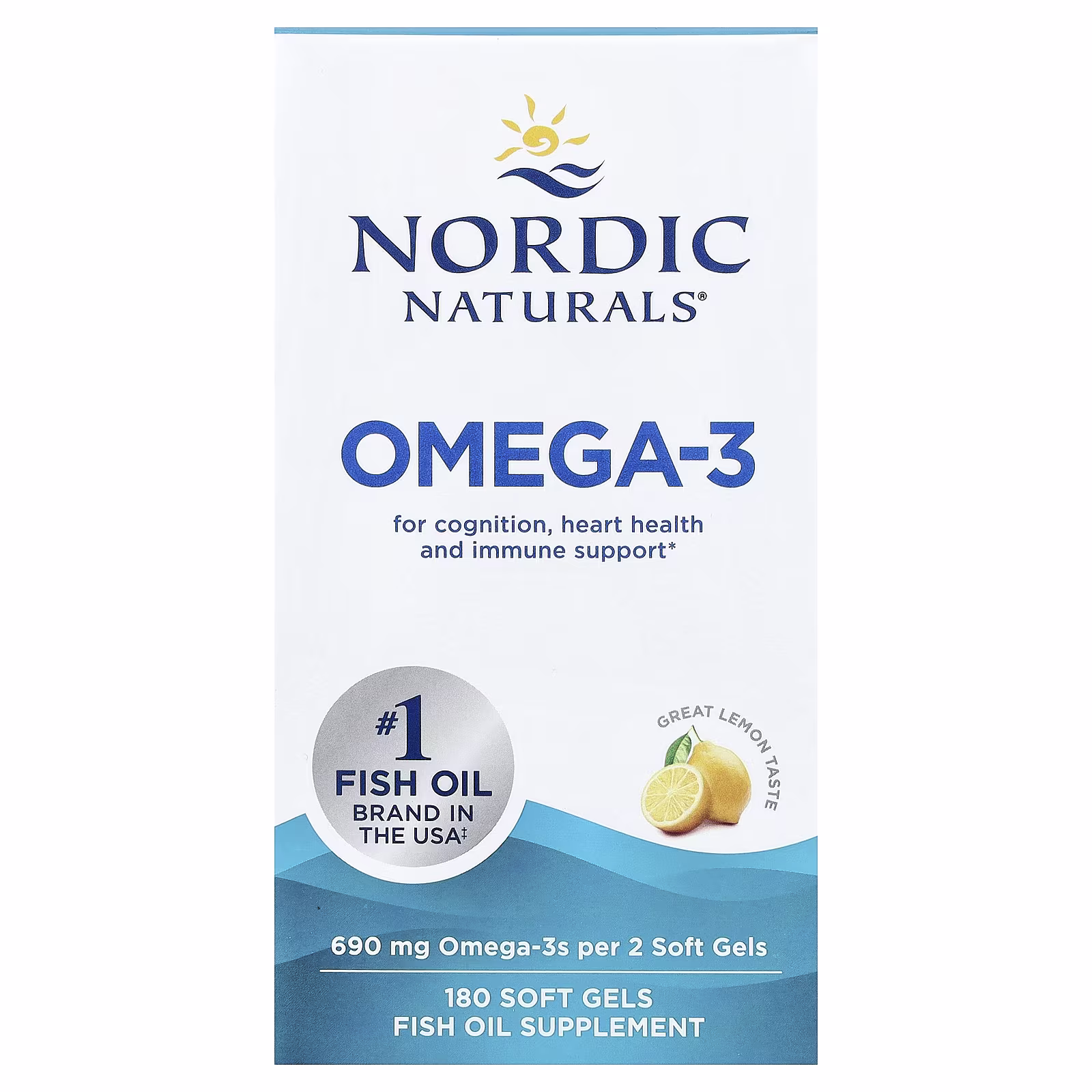 Omega-3, Sabor a Limón, 180 Cápsulas Blandas (345 mg por Cápsulas Blandas), Nordic Naturals