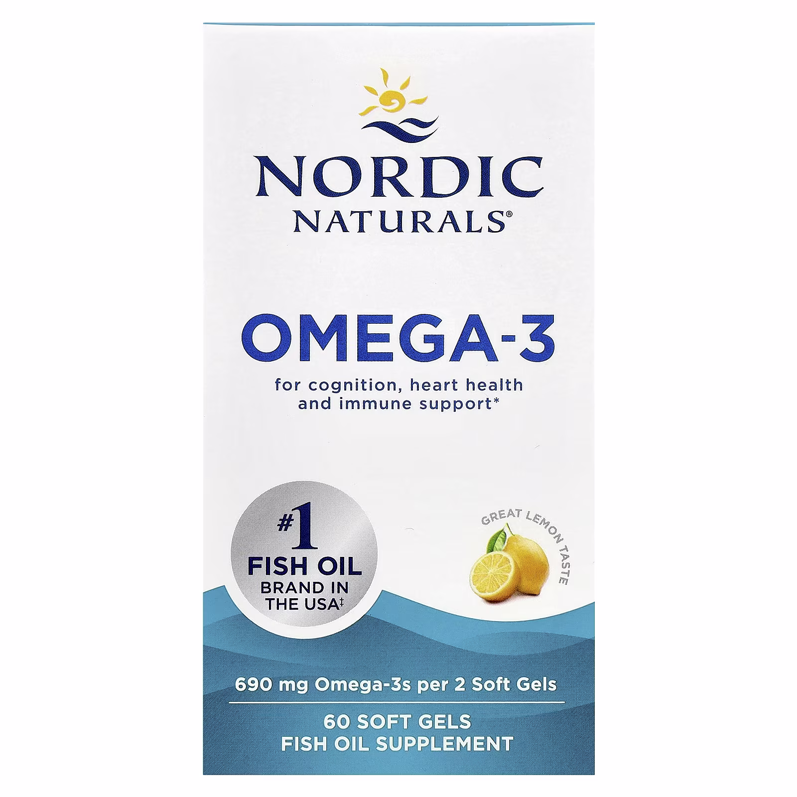 Omega-3, Sabor a Limón, 60 Cápsulas Blandas (345 mg por Cápsulas Blandas), Nordic Naturals