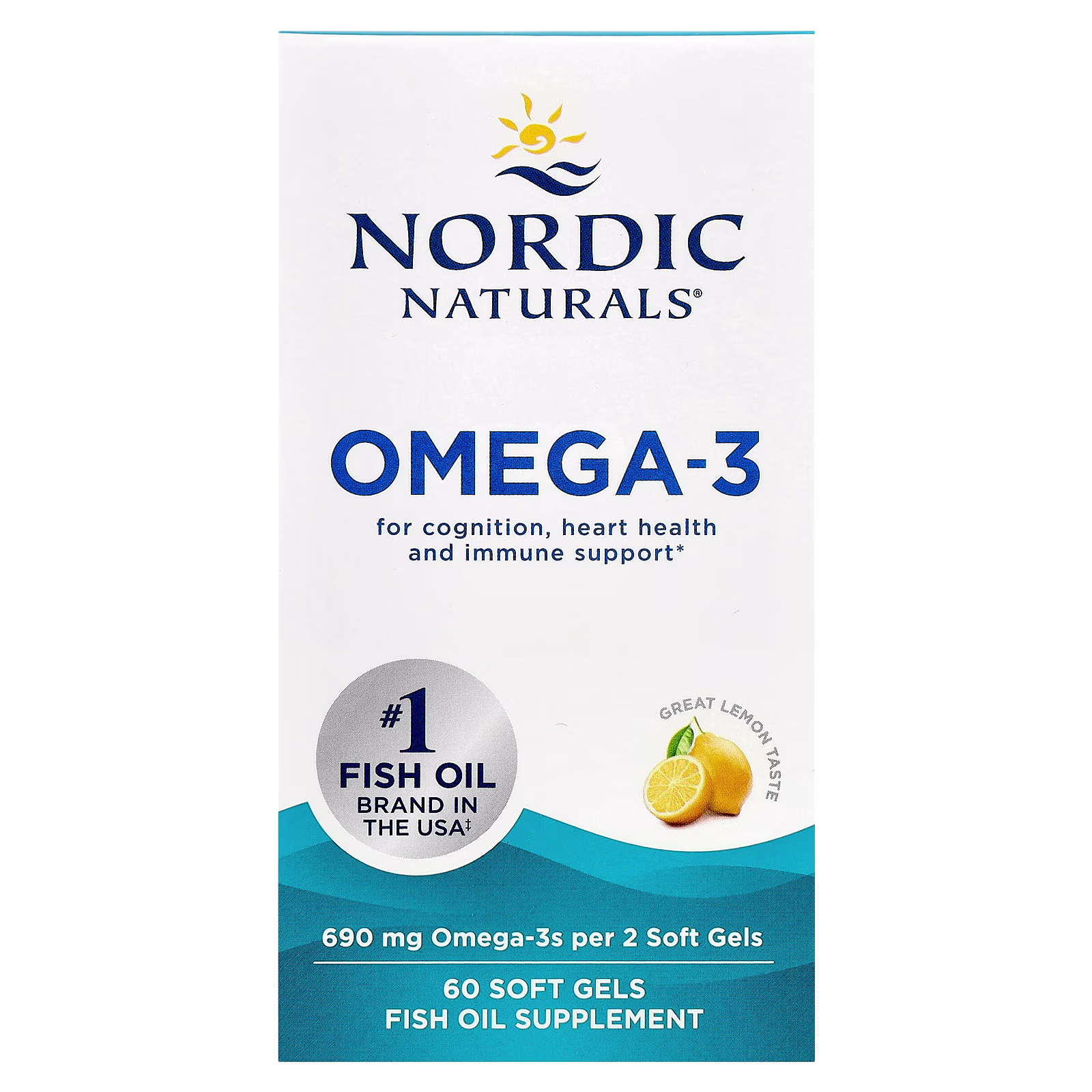Omega-3, Sabor a Limón, 60 Cápsulas Blandas (345 mg por Cápsulas Blandas), Nordic Naturals