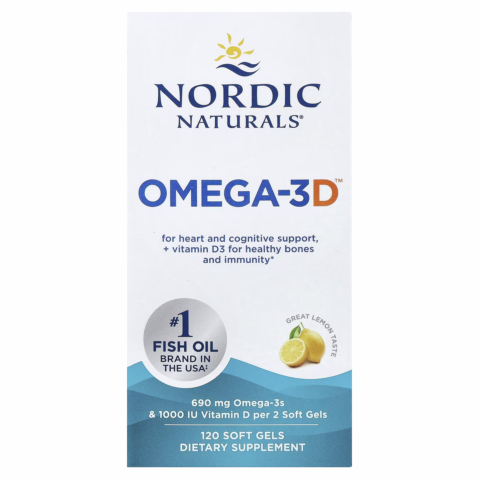 Omega-3D™, Sabor a Limón, 120 Cápsulas Blandas, Nordic Naturals
