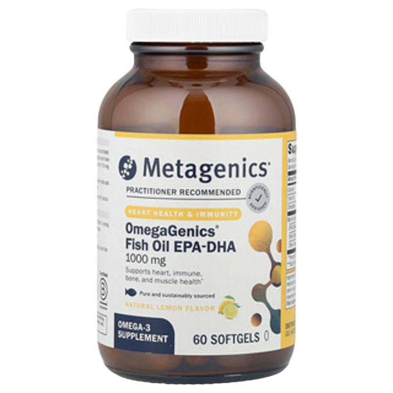 OmegaGenics® Fish Oil EPA-DHA, Natural Lemon, 1,000 mg, 60 Cápsulas Blandas, Metagenics