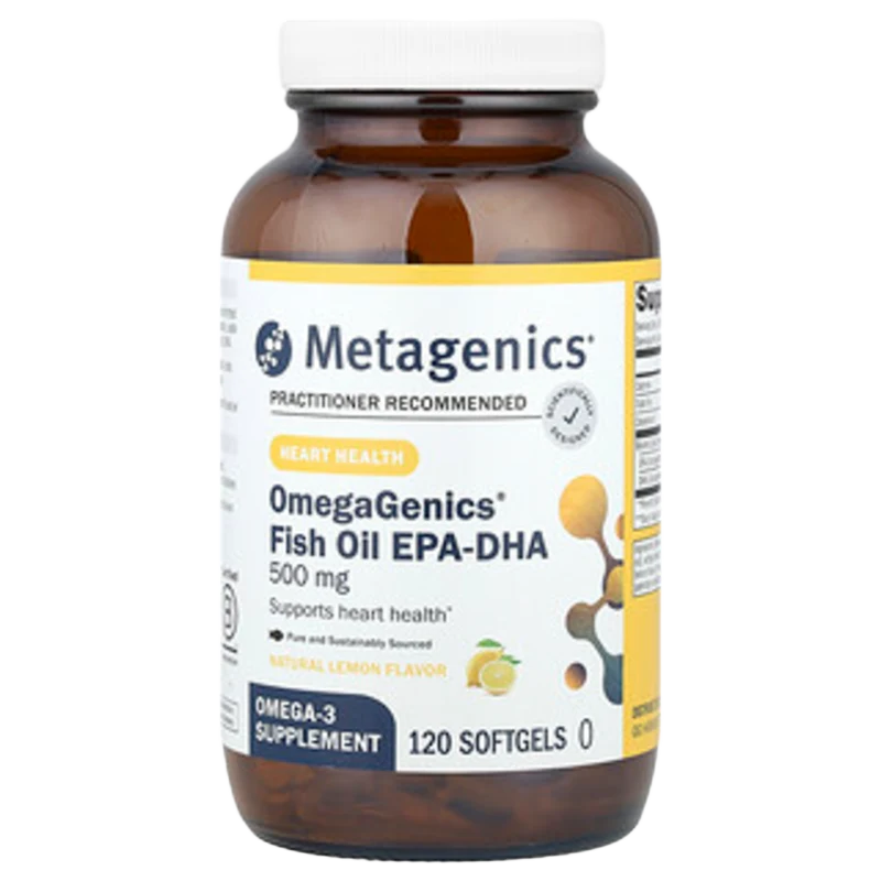 OmegaGenics®, Fish Oil EPA-DHA, Natural Lemon, 500 mg, 120 Cápsulas Blandas, Metagenics