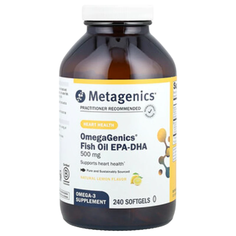 OmegaGenics®, Fish Oil EPA-DHA, Natural Lemon, 500 mg, 240 Cápsulas Blandas, Metagenics