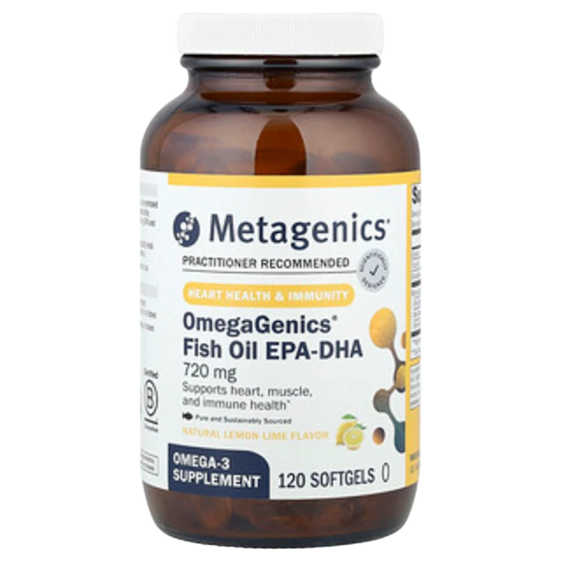 OmegaGenics®, Fish Oil EPA-DHA, Natural Lemon-Lime, 720 mg, 120 Cápsulas Blandas, Metagenics