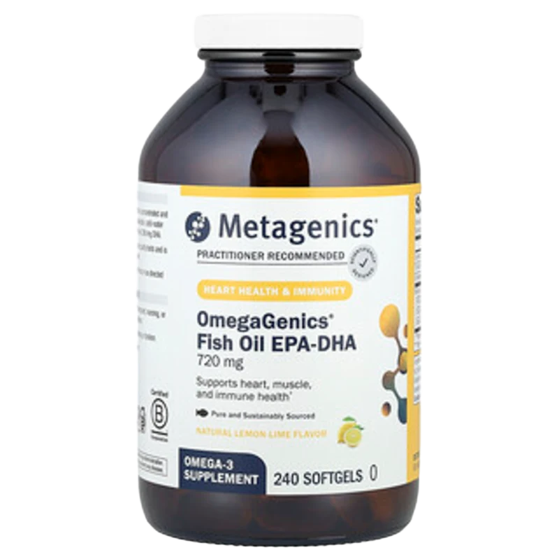 OmegaGenics®, Fish Oil EPA-DHA, Natural Lemon-Lime, 720 mg, 240 Cápsulas Blandas, Metagenics