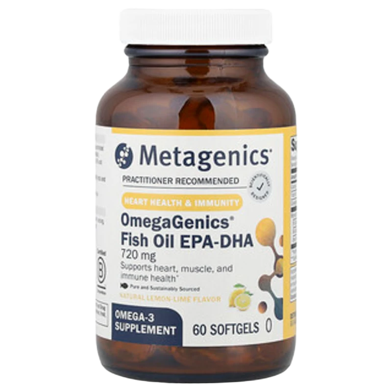 OmegaGenics®, Fish Oil EPA-DHA, Natural Lemon-Lime, 720 mg, 60 Cápsulas Blandas, Metagenics