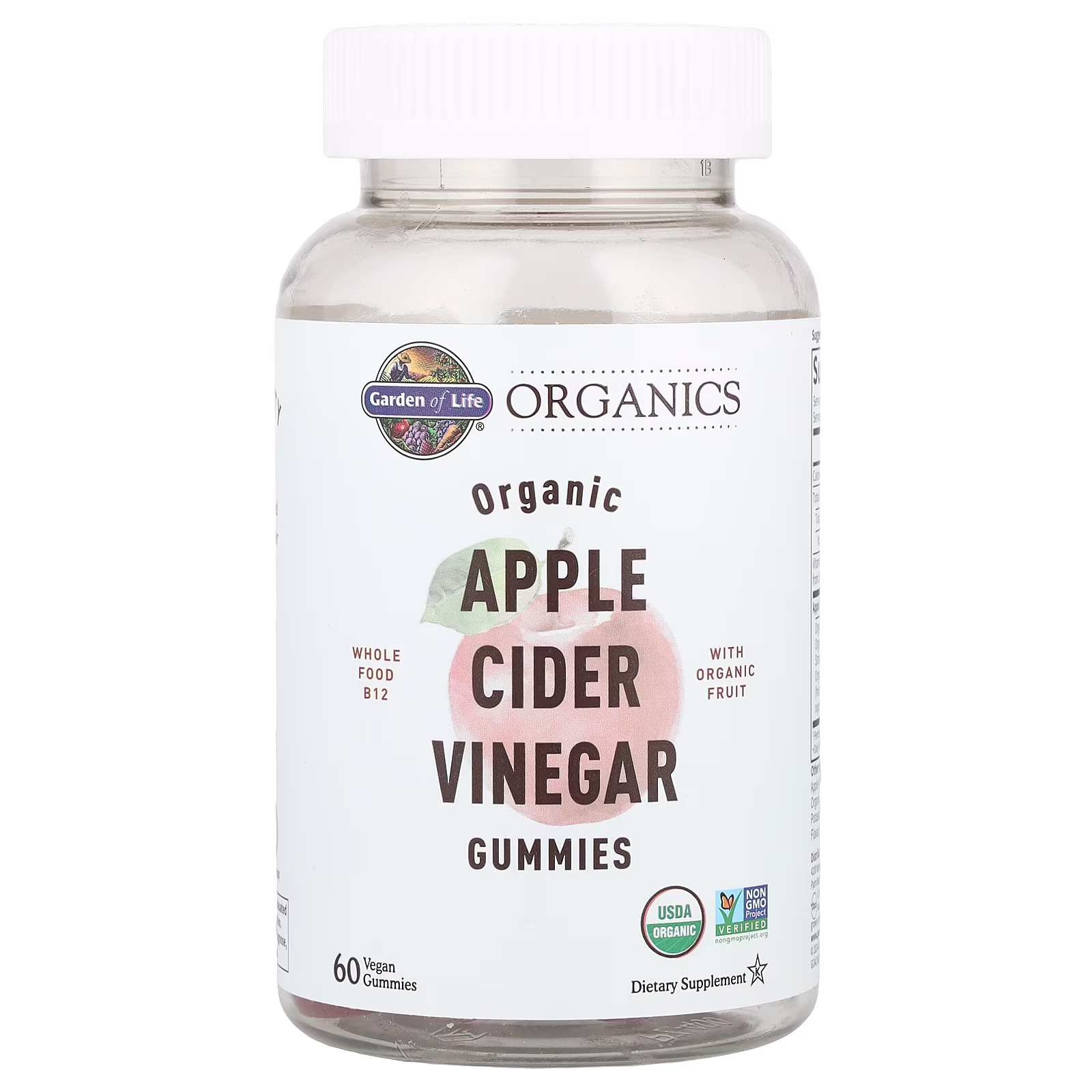 Organic Apple Cider Vinegar Gummies, Gomitas de vinagre de sidra de manzana orgánica, 60 gomitas veganas, Garden of Life
