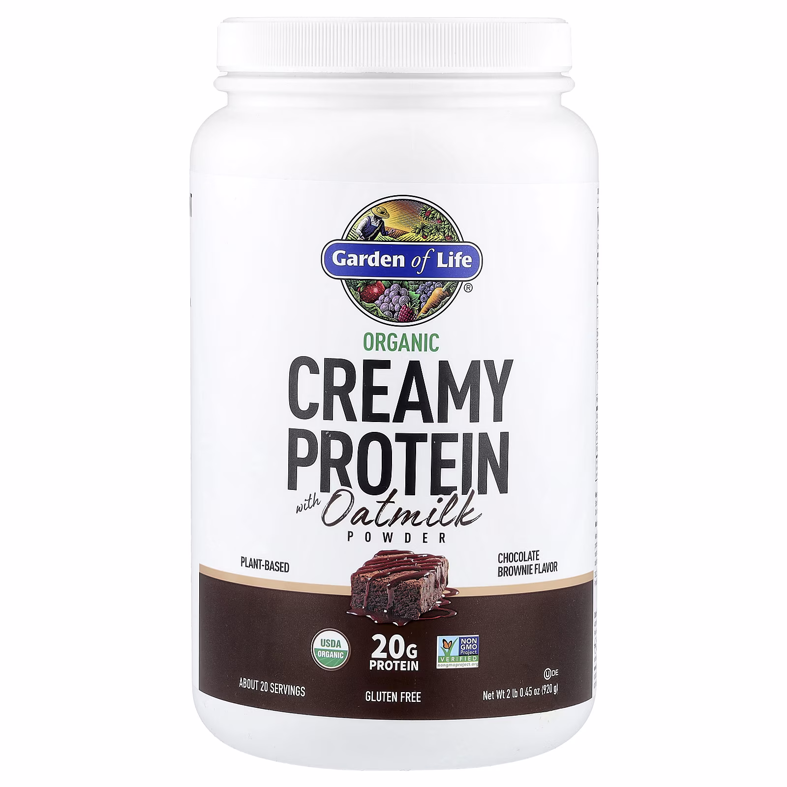 Organic Creamy Protein with Oatmilk Powder, Brownie de chocolate, 920 g (2 lb 0,45 oz), Garden of Life