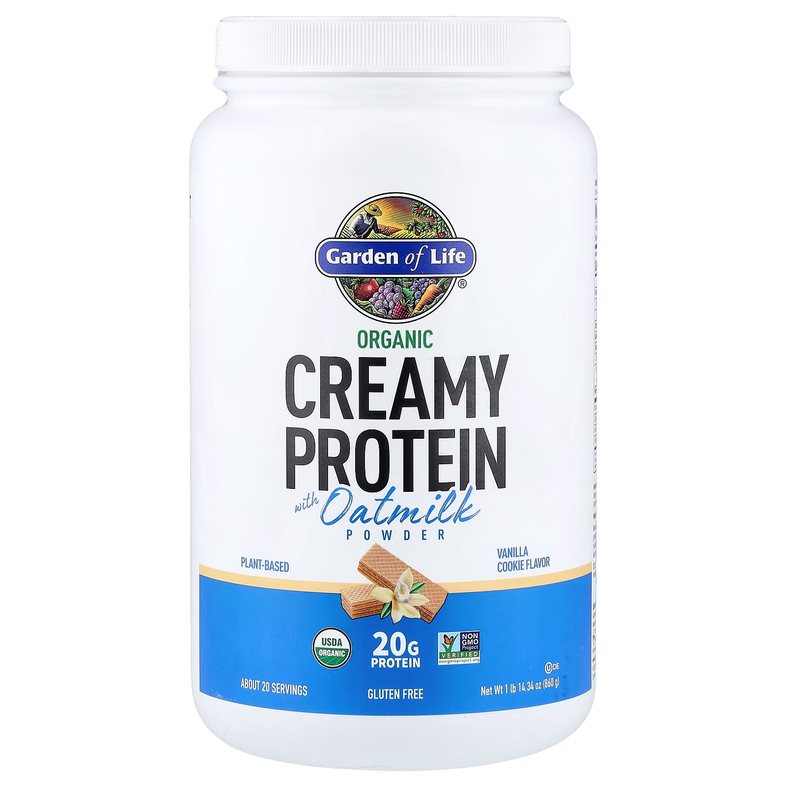 Organic Creamy Protein with Oatmilk Powder, Galleta de vainilla, 860 g (1 lb 14,34 oz), Garden of Life