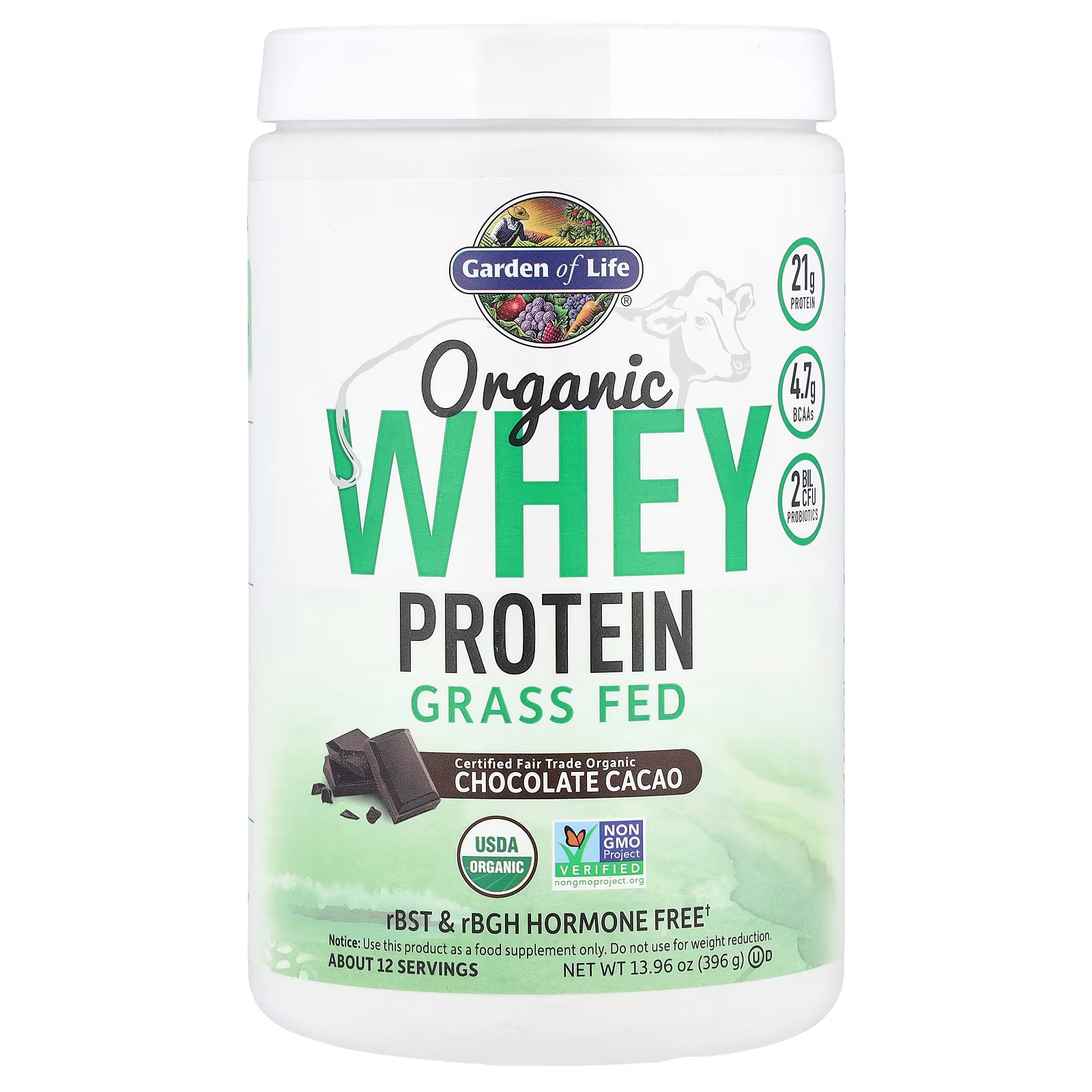 Organic Whey Protein, Cacao y chocolate, 396 g (13,96 oz), Garden of Life