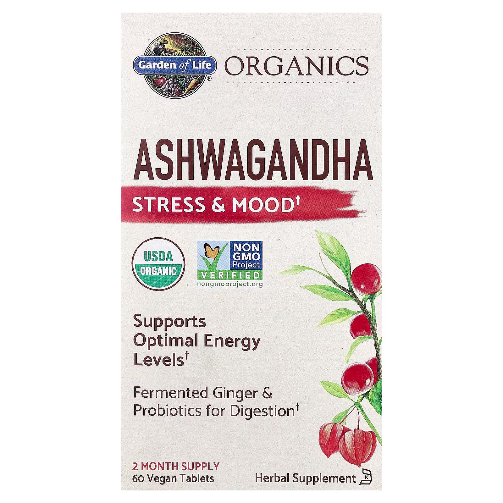 Organics, Ashwagandha, 60 tabletas veganos (600 mg por tabletas), Garden of Life