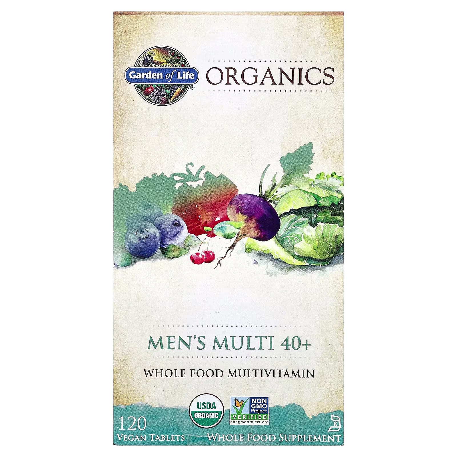 Organics, Suplemento multivitamínico para hombres mayores de 40 años, 120 tabletas veganos, Garden of Life