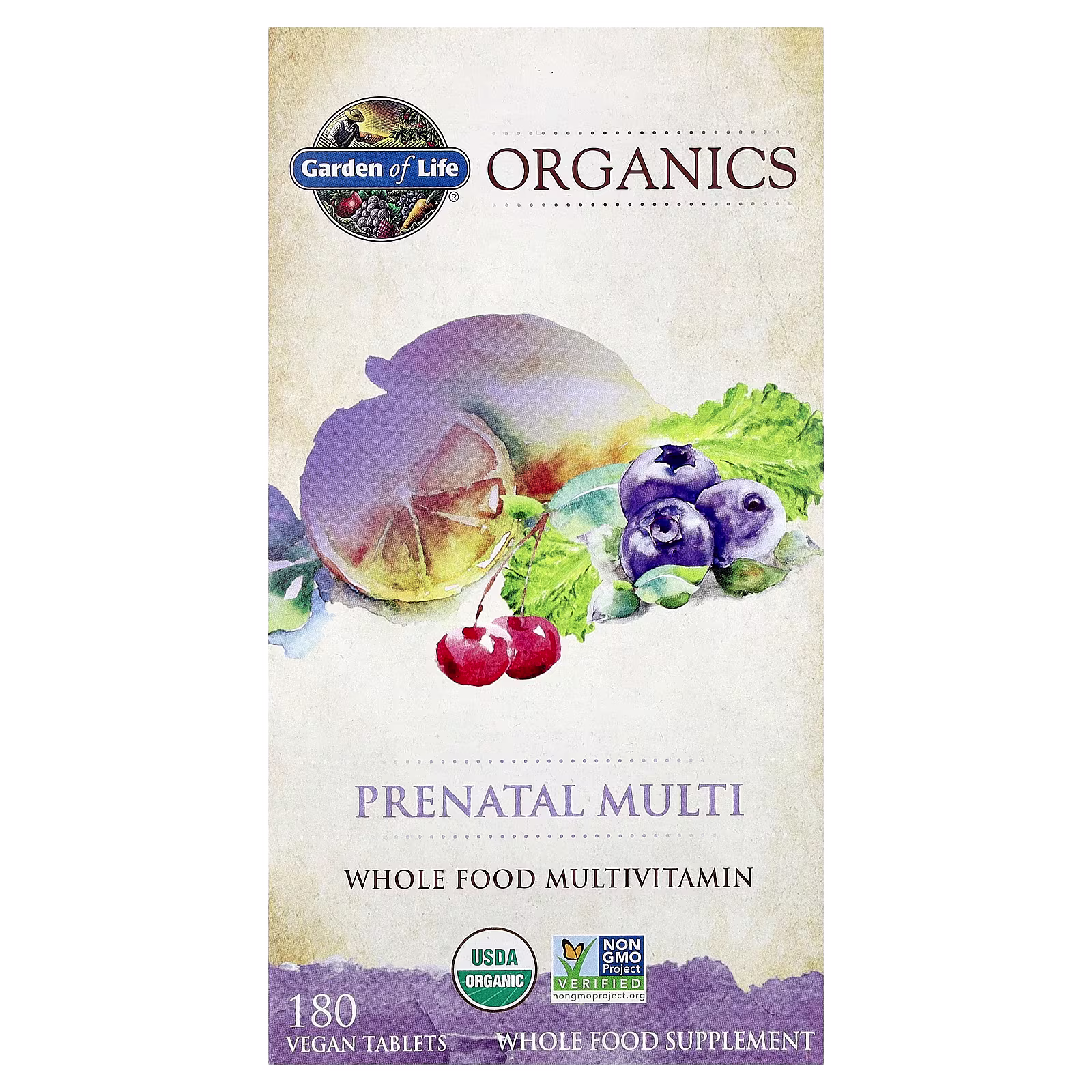 Organics, Suplemento multivitamínico prenatal, 180 tabletas veganos, Garden of Life