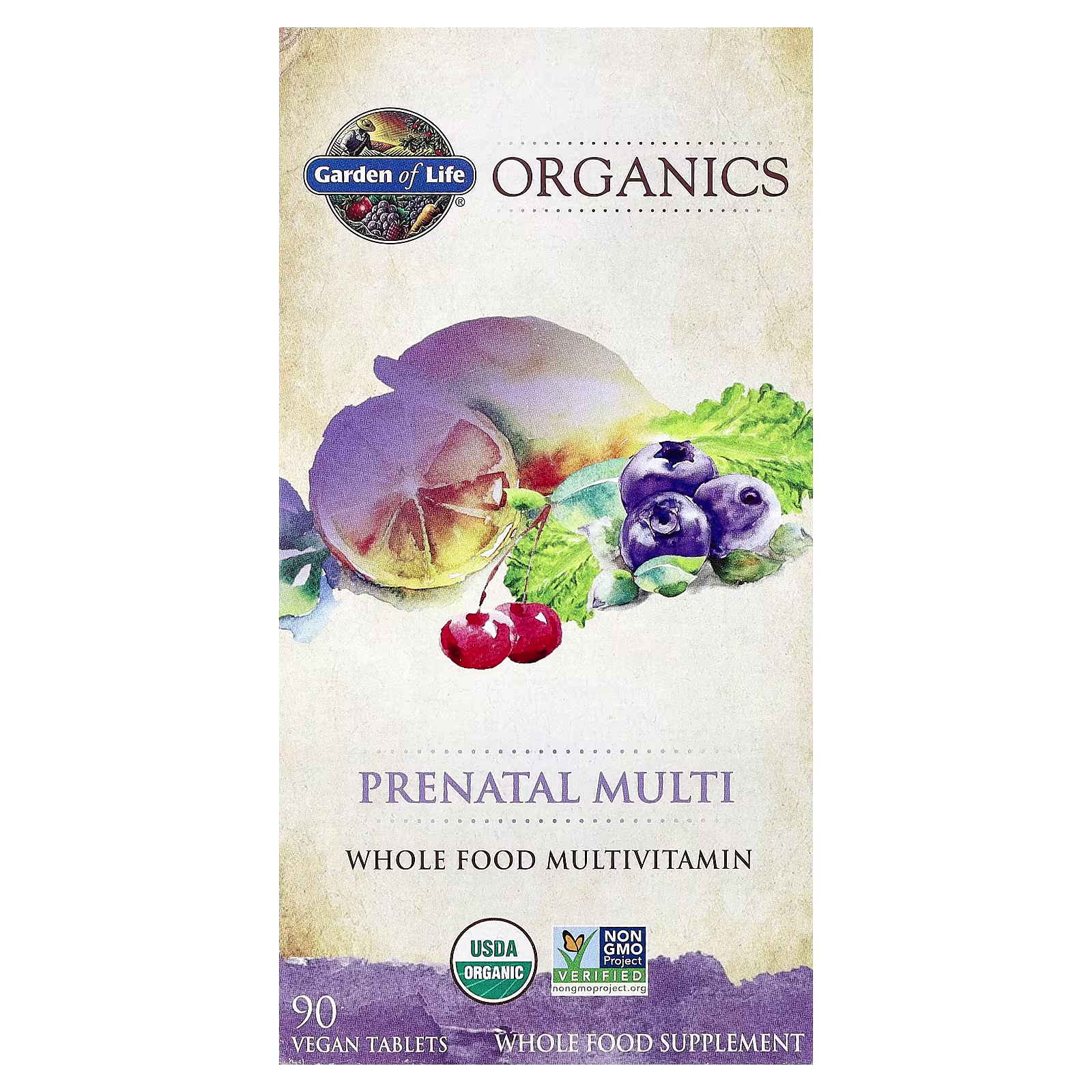Organics, Suplemento multivitamínico prenatal, 90 tabletas veganos, Garden of Life