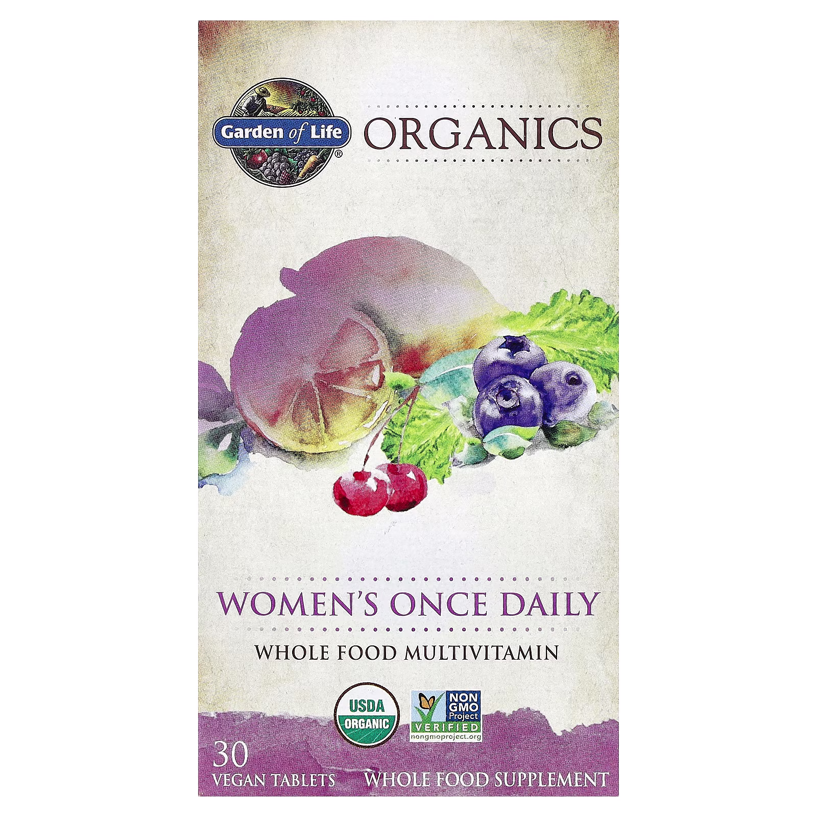 Organics, Suplemento multivitamínico a base de alimentos integrales de una ingesta diaria para mujeres, 30 tabletas veganos, Garden of Life