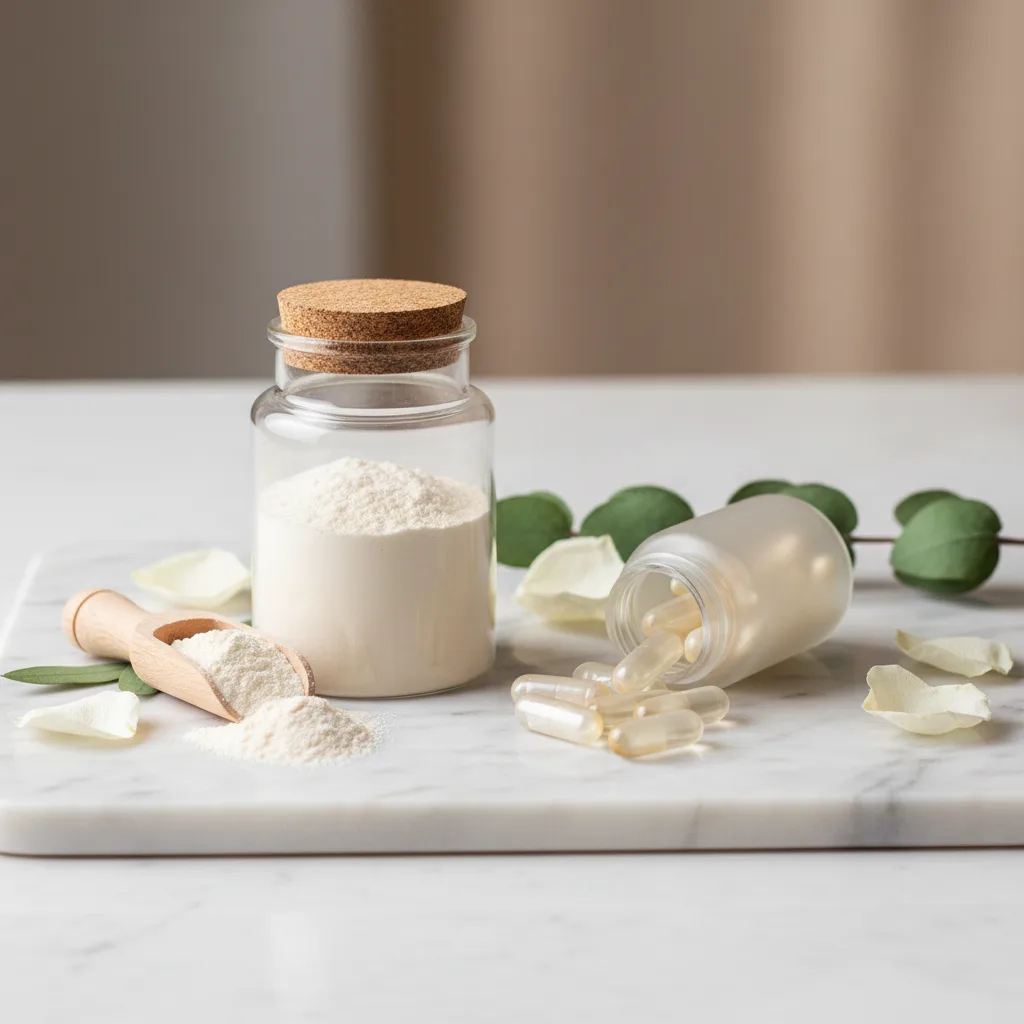 Estructura de las capas de la piel mostrando fibroblastos produciendo colágeno y elastina en la dermis