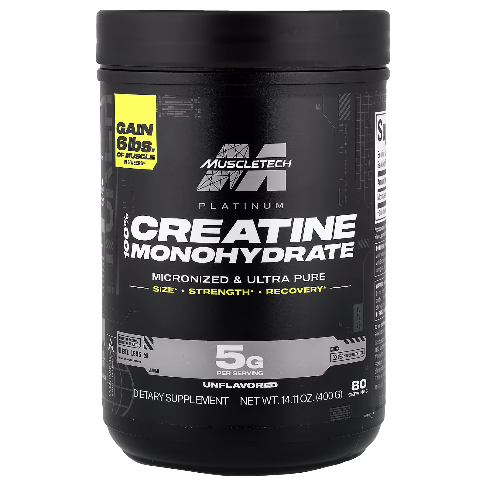 Platinum 100% Creatine Monohydrate, Sin sabor, 400 g (14,11 oz), MuscleTech