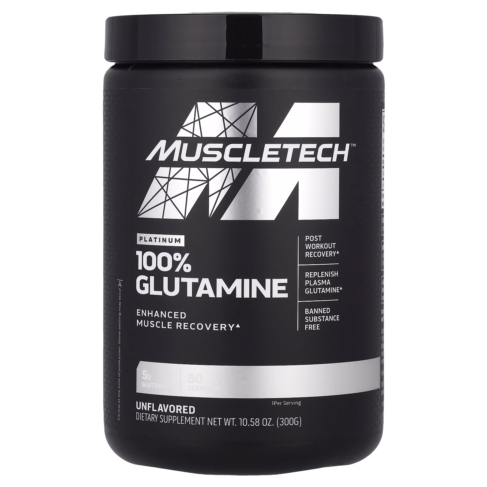Platinum 100% Glutamine, Calidad platino, Sin sabor, 300 g (10,58 oz), MuscleTech