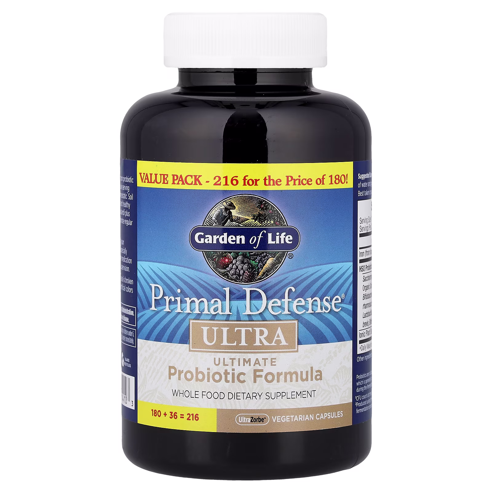 Primal Defense®, Ultra, Fórmula probiótica máxima, 216 cápsulas vegetales UltraZorbe, Garden of Life
