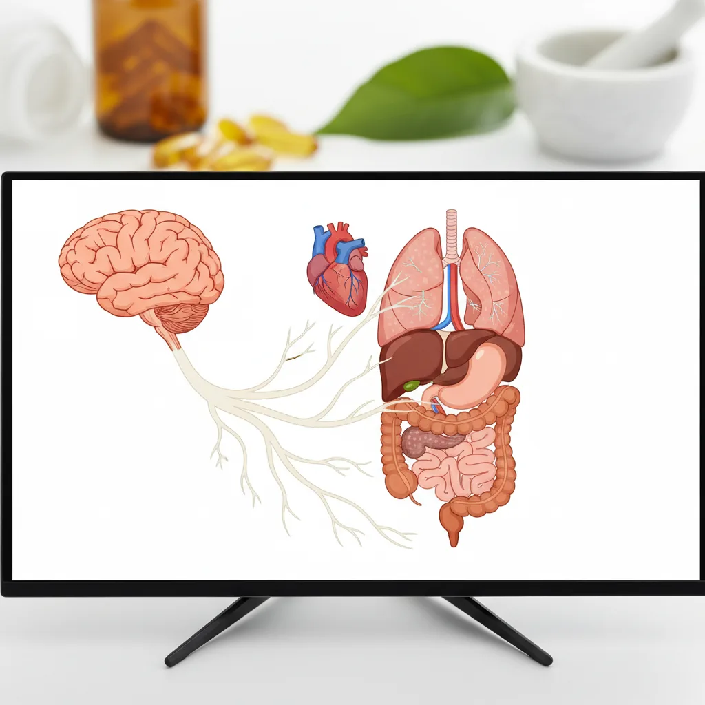 Cápsulas de probióticos sobre superficie con representación de bacterias beneficiosas ampliadas