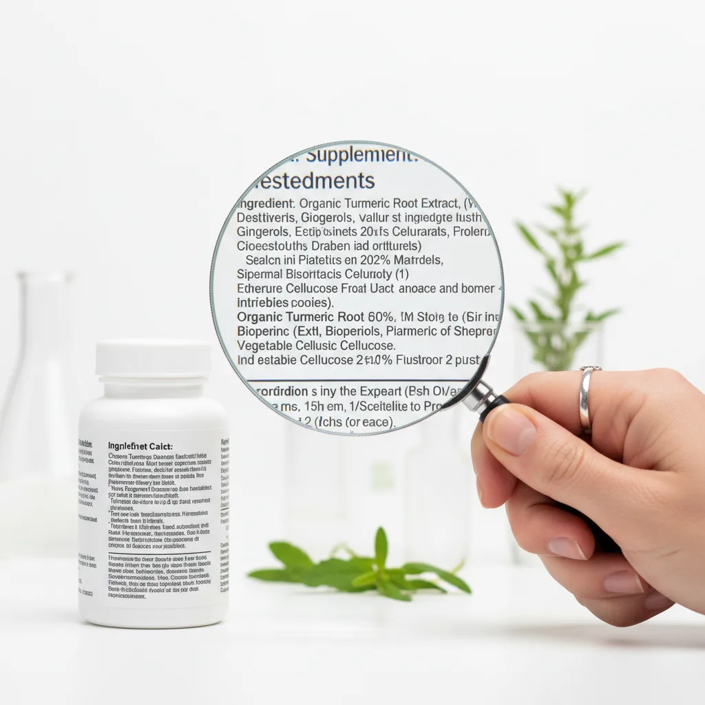 Etiqueta de suplemento quemagrasas con ingredientes señalados y marcas de advertencia roja