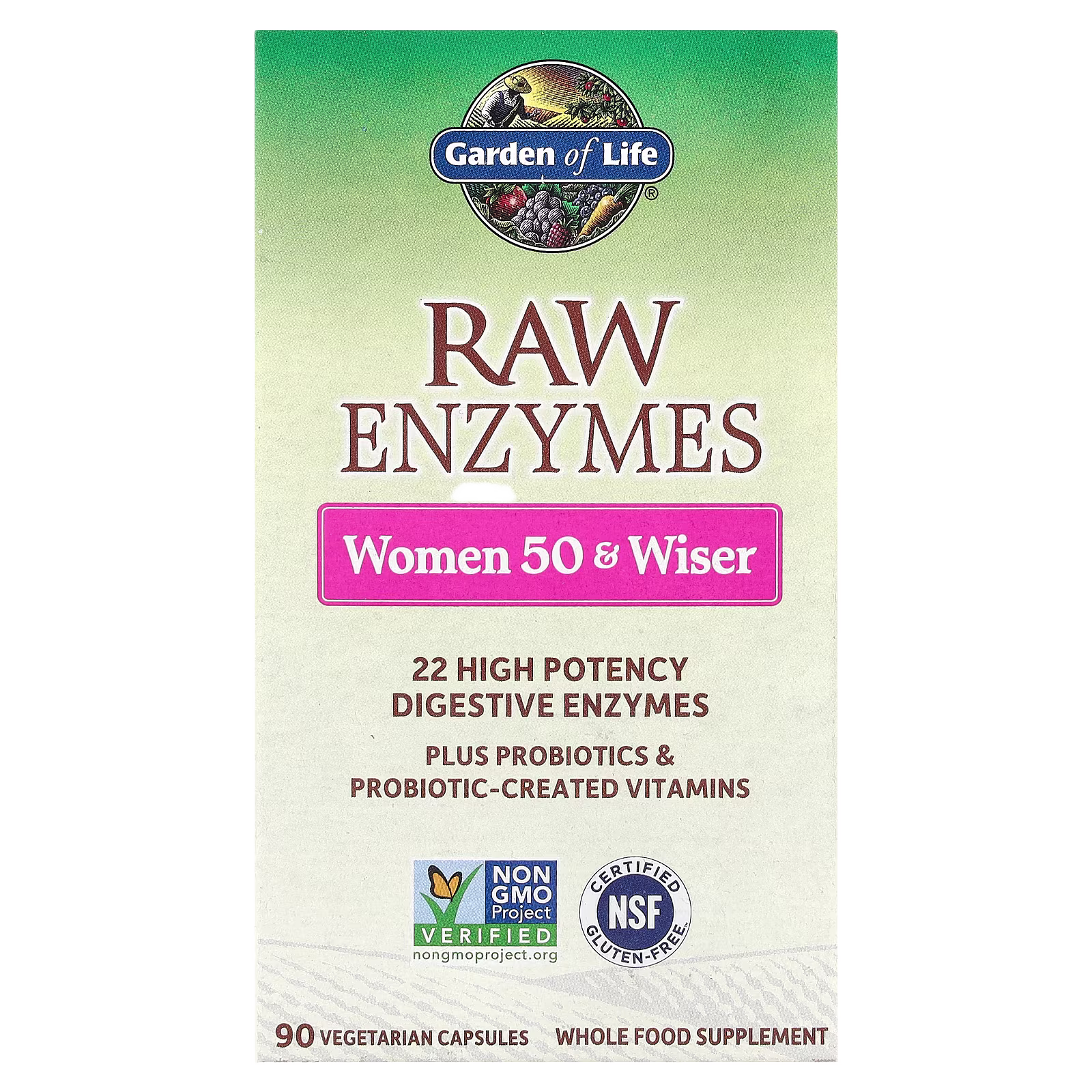 RAW Enzymes, 90 cápsulas vegetales, Garden of Life
