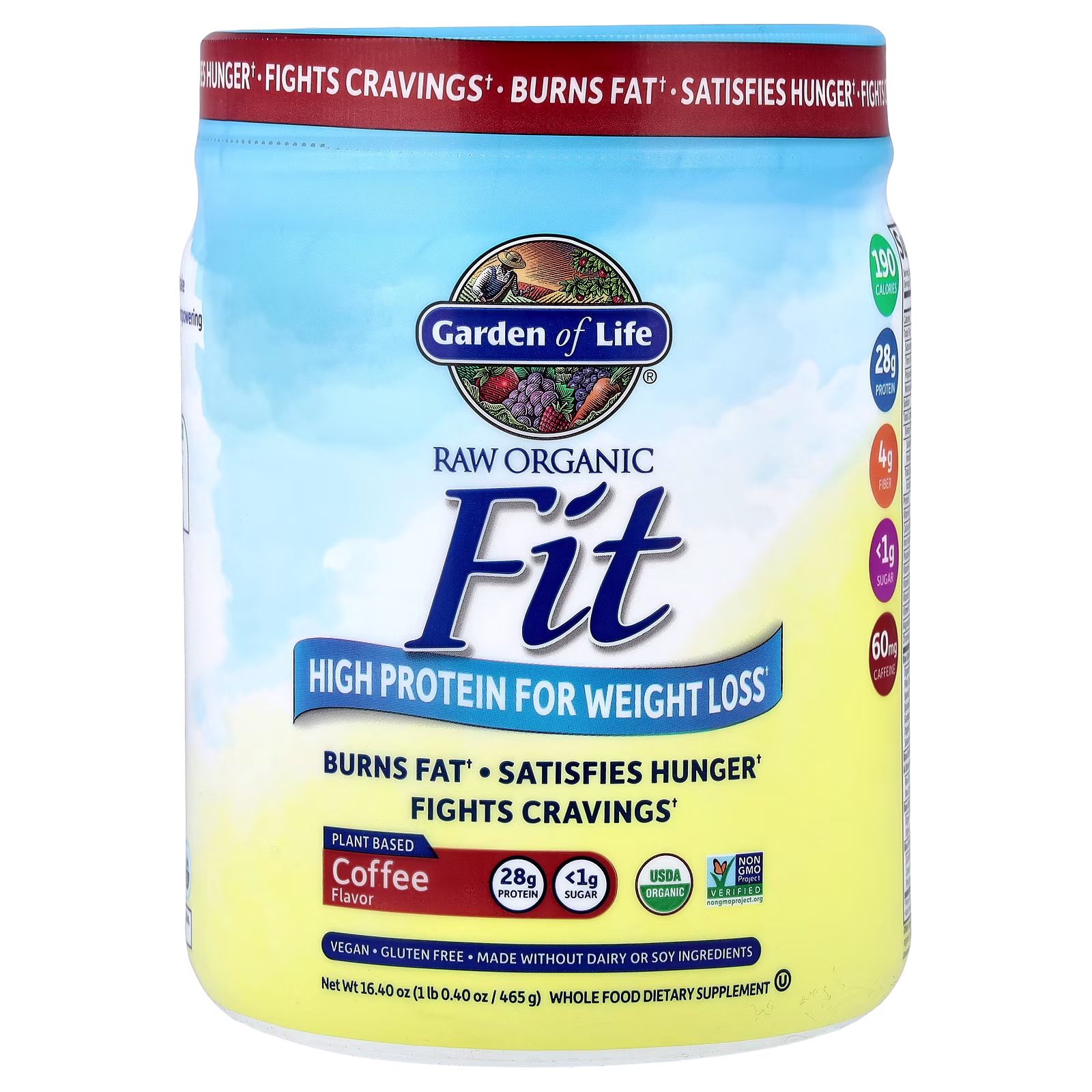 RAW Organic Fit, Suplemento rico en proteínas para bajar de peso, Café, 465 g (1 lb 0,40 oz), Garden of Life