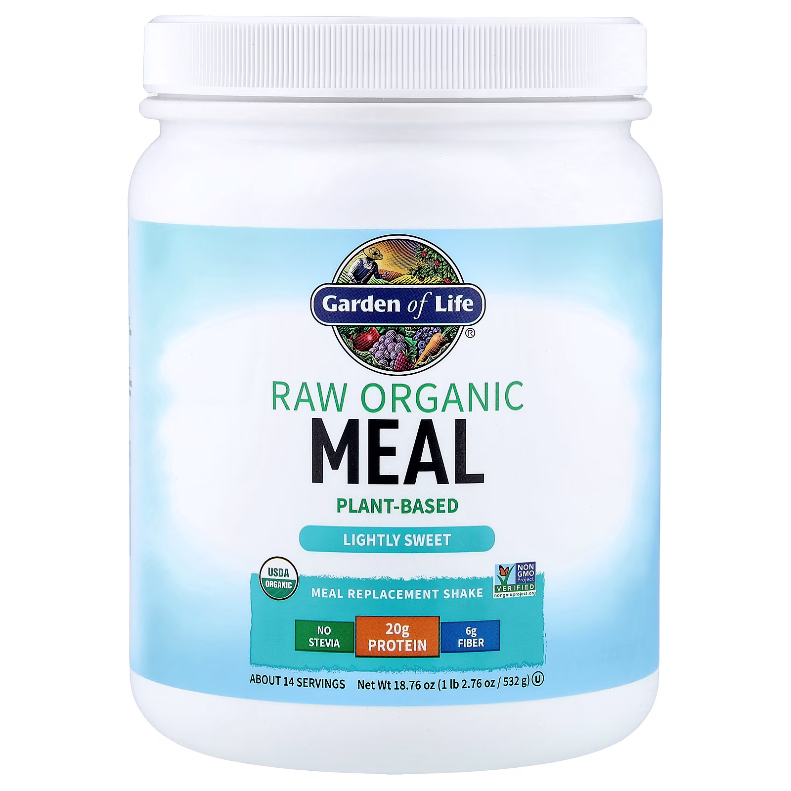 RAW Organic Meal Replacement Shake, Batido orgánico para reemplazar comidas, Ligeramente dulce, 532 g (1 lb 2,76 oz), Garden of Life