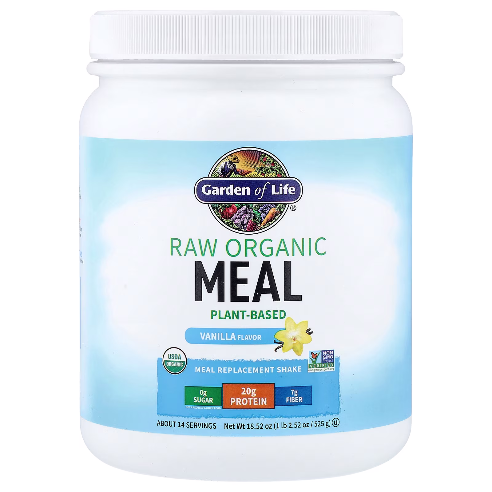 RAW Organic Meal Replacement Shake, Vainilla, 525 g (18,52 oz), Garden of Life