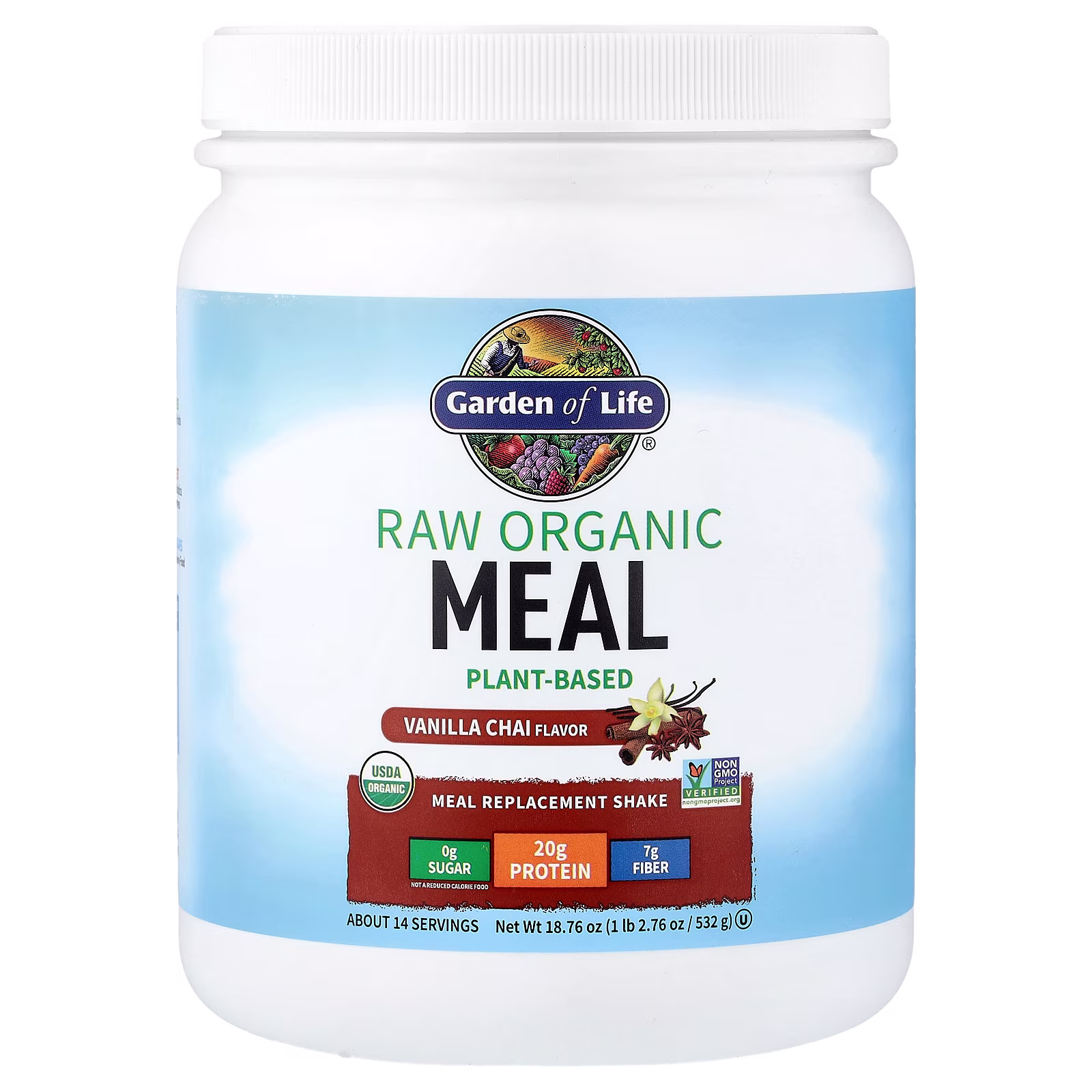RAW Organic Meal Replacement Shake, Chai de vainilla, 532 g (18,76 oz), Garden of Life
