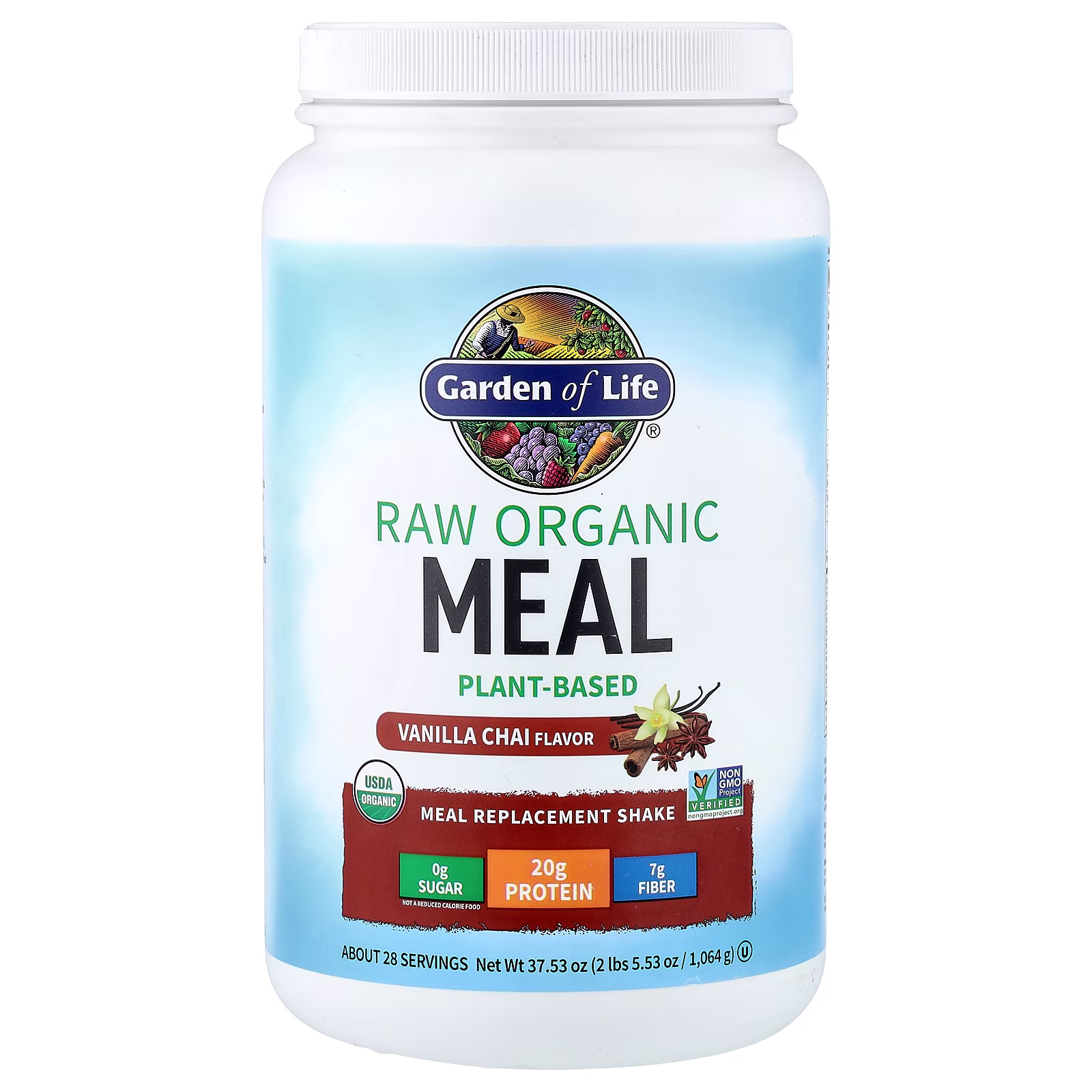 RAW Organic Meal Replacement Shake, Chai de vainilla, 1064 g (2 lb 5,53 oz), Garden of Life