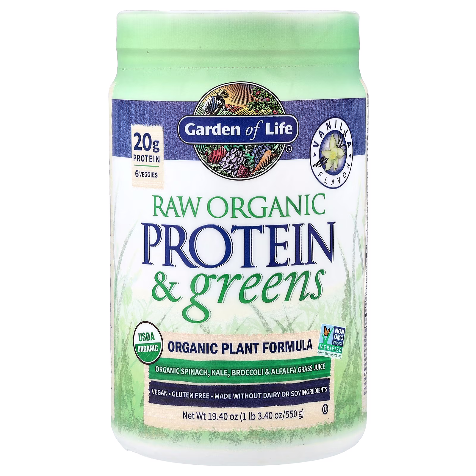 Raw Organic Protein & Greens, Vainilla, 550 g (1 lb 3,4 oz), Garden of Life