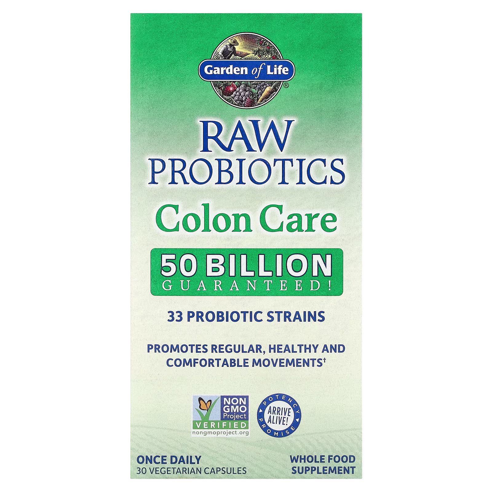 RAW Probiotics, Suplemento para el cuidado del colon, 30 cápsulas vegetales, Garden of Life