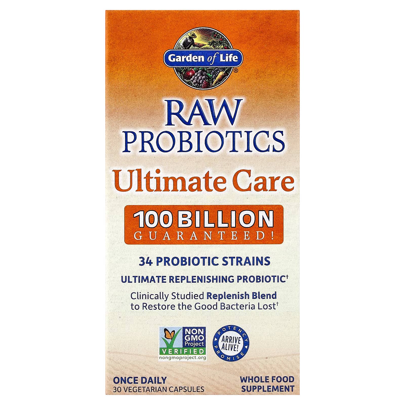 RAW Probiotics, Cuidado superior, 30 cápsulas vegetales, Garden of Life