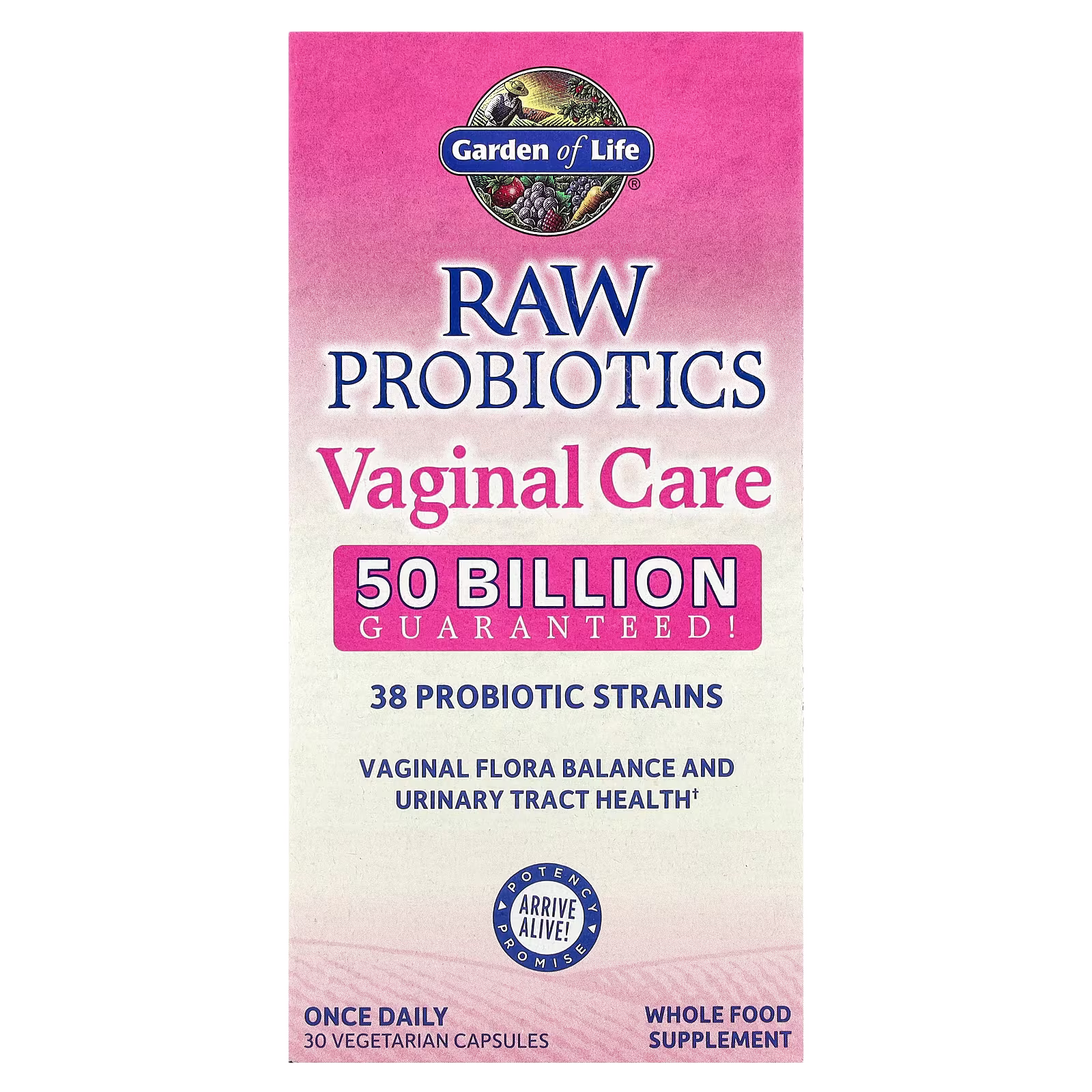RAW Probiotics, Suplemento para el cuidado vaginal, 30 cápsulas vegetales, Garden of Life