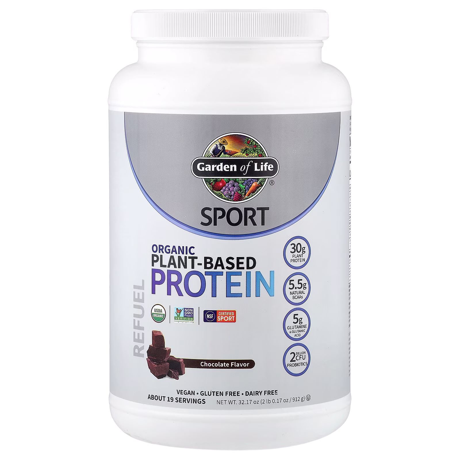 Sport, Proteína de origen vegetal orgánica, Chocolate, 912 g (2 lb 0,17 oz), Garden of Life