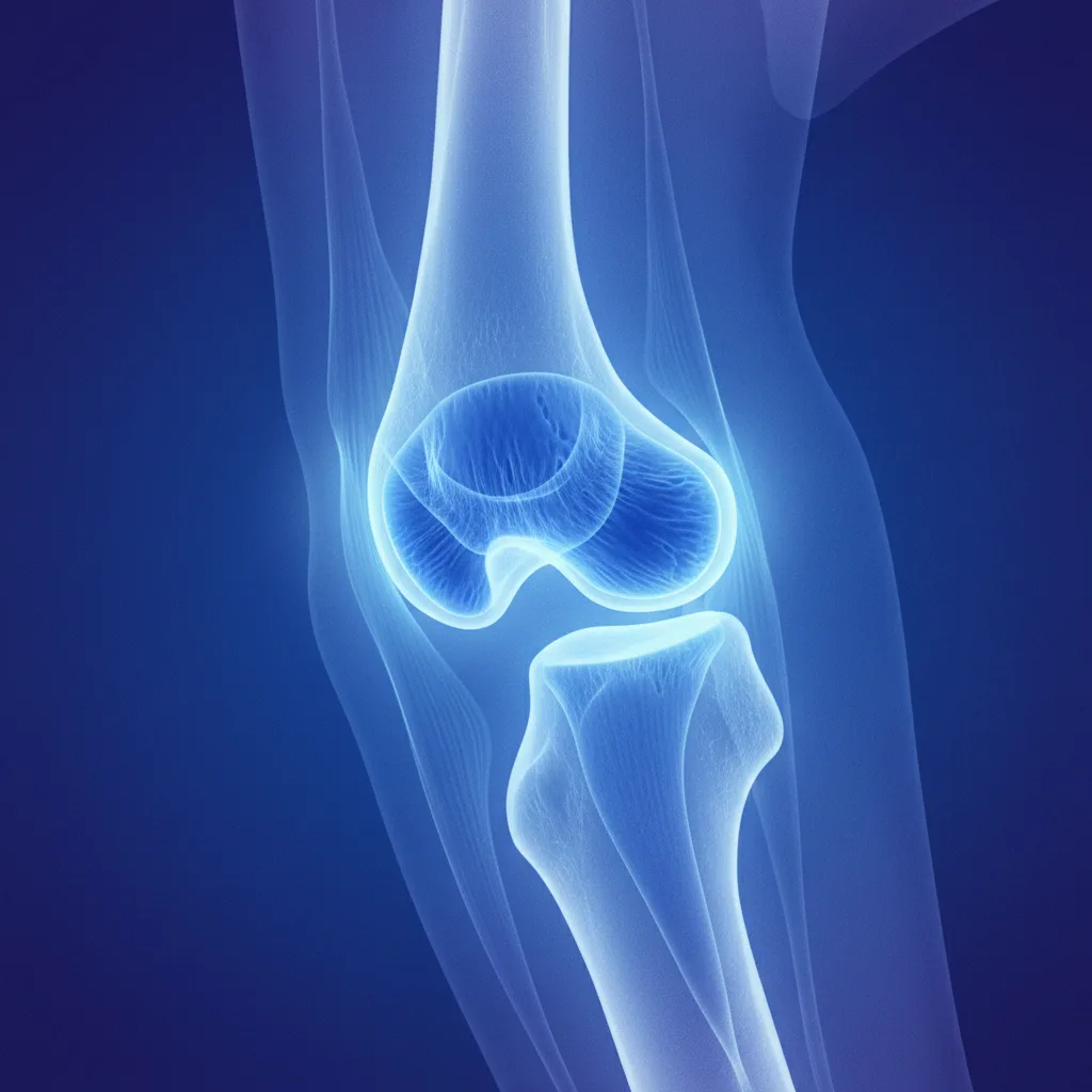 Visualización estilo rayos X de articulación de cadera canina mostrando cartílago